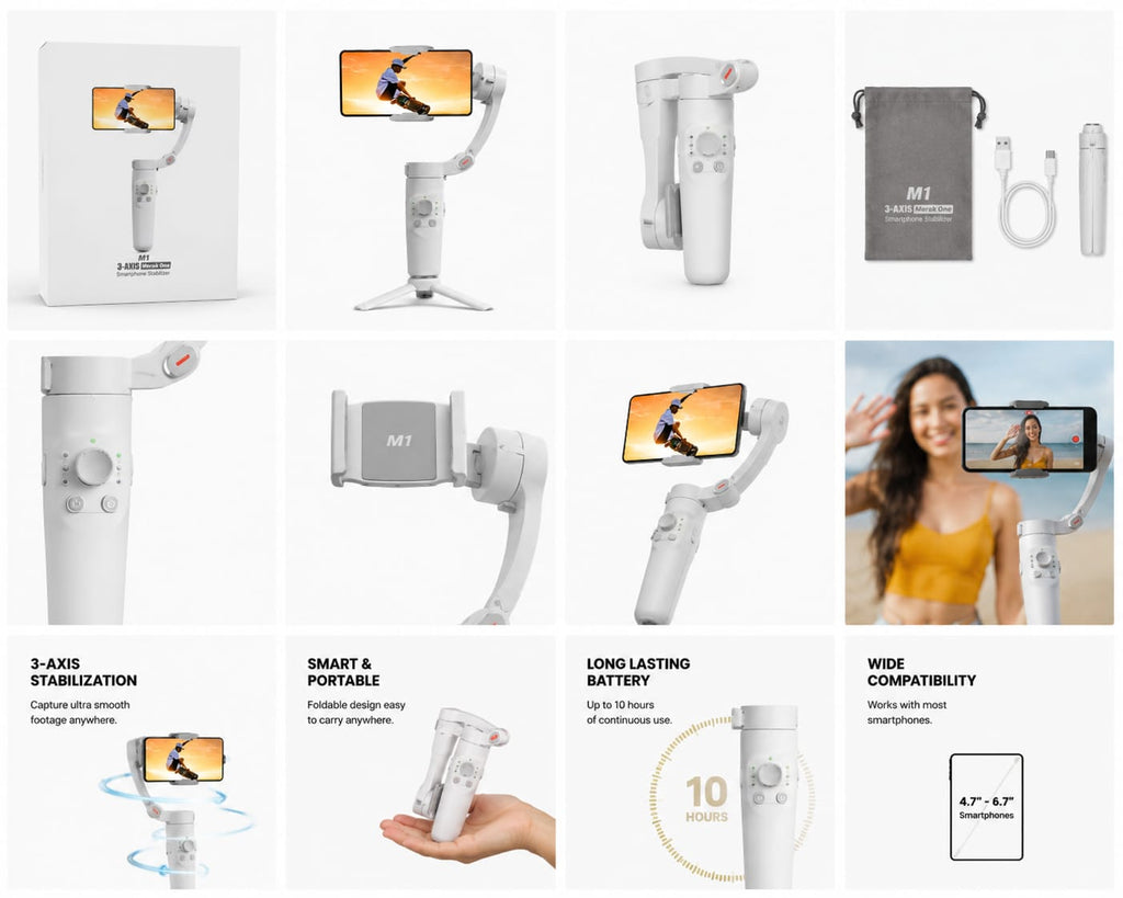 M1 3-Axis Smartphone Stabilizer Gimbal for Mobile | Portable Vlogging & Video Recording Tool