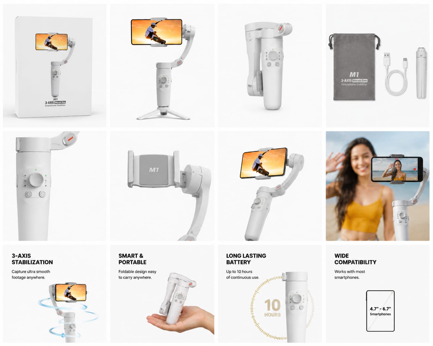 M1 3-Axis Smartphone Stabilizer Gimbal for Mobile | Portable Vlogging & Video Recording Tool