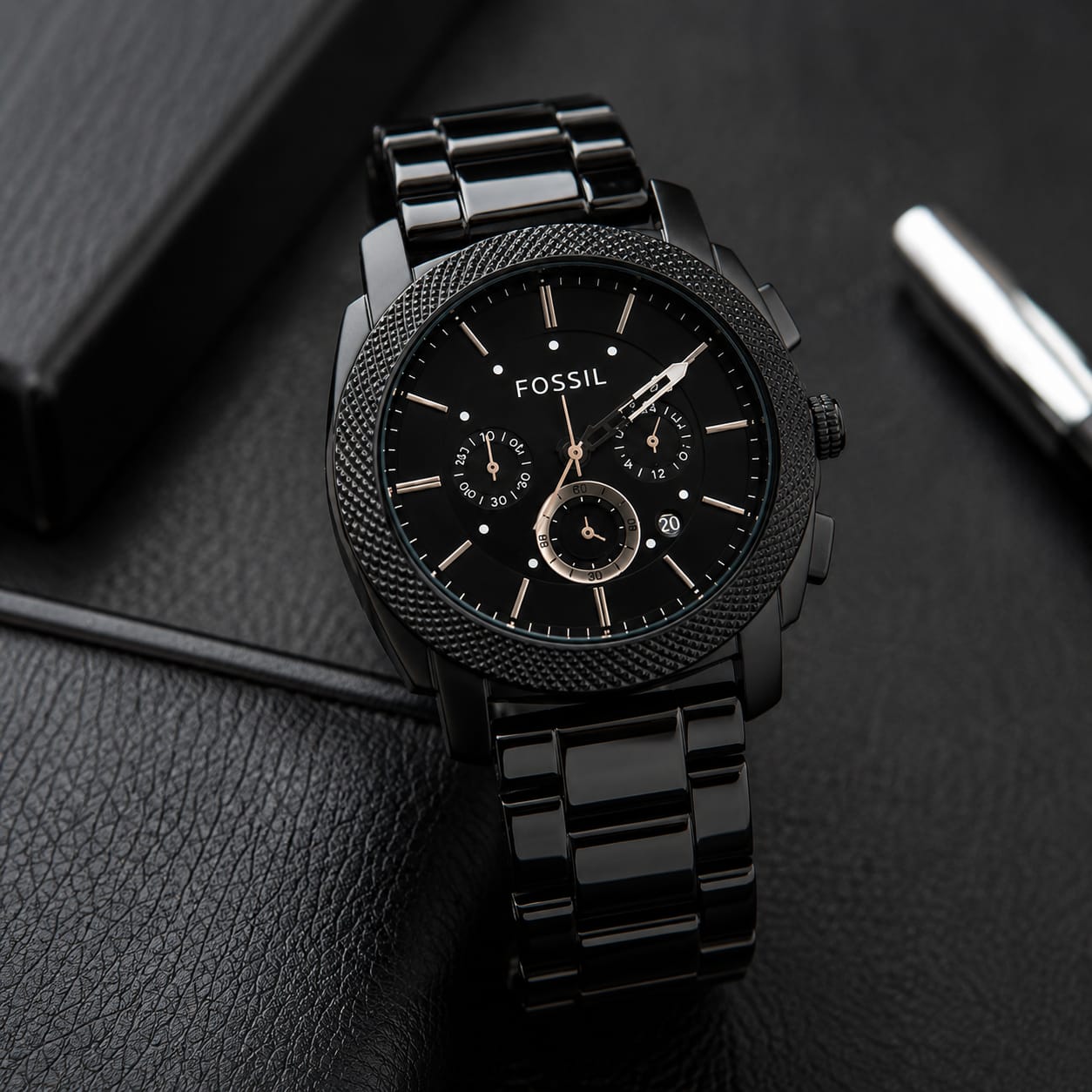 Fossil Style Premium Black Steel Men’s Watch – Luxury Chronograph Edition