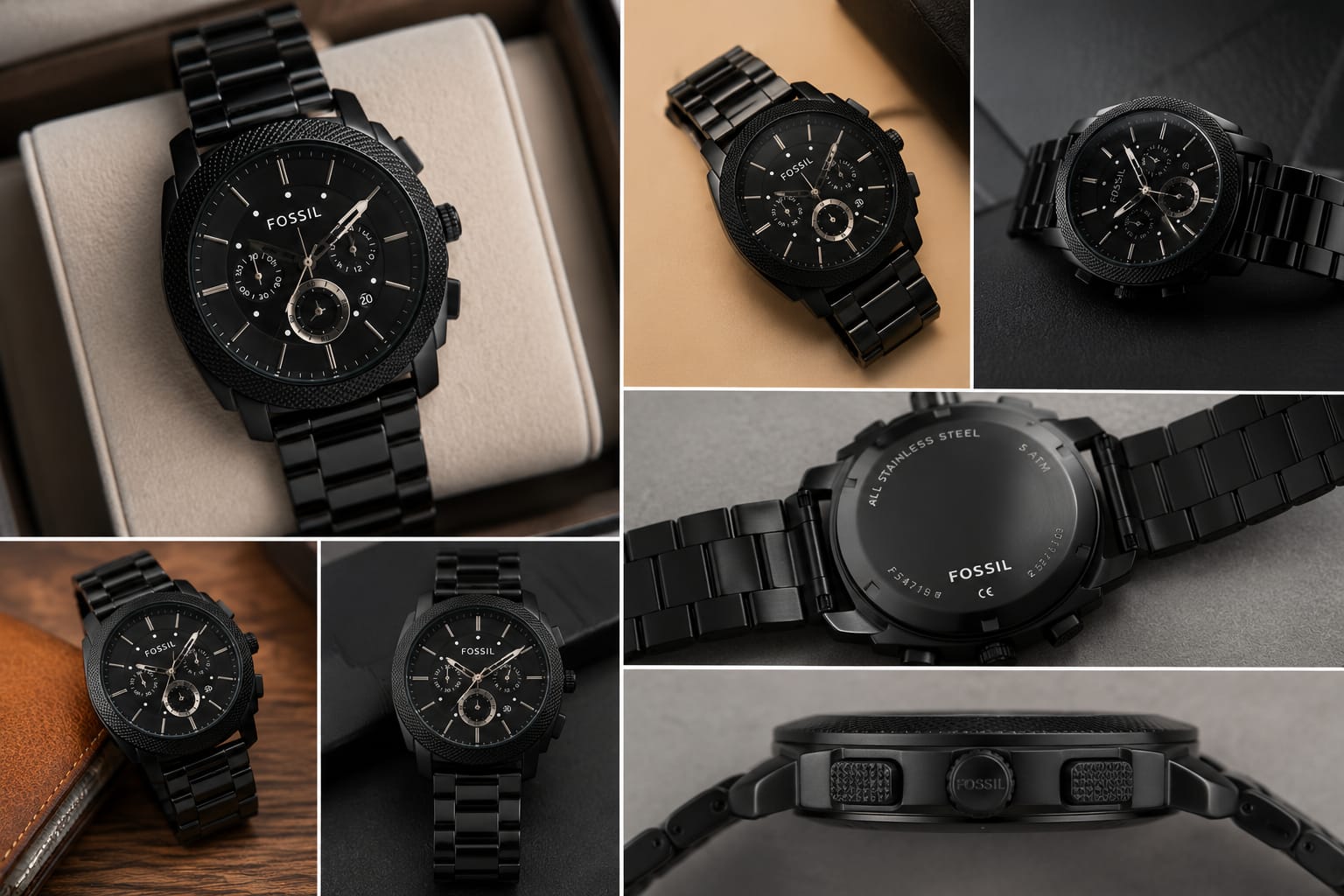 Fossil Style Premium Black Steel Men’s Watch – Luxury Chronograph Edition