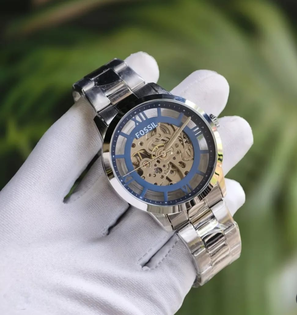 fossil townsman automatic skeleton dial stainless steel watch