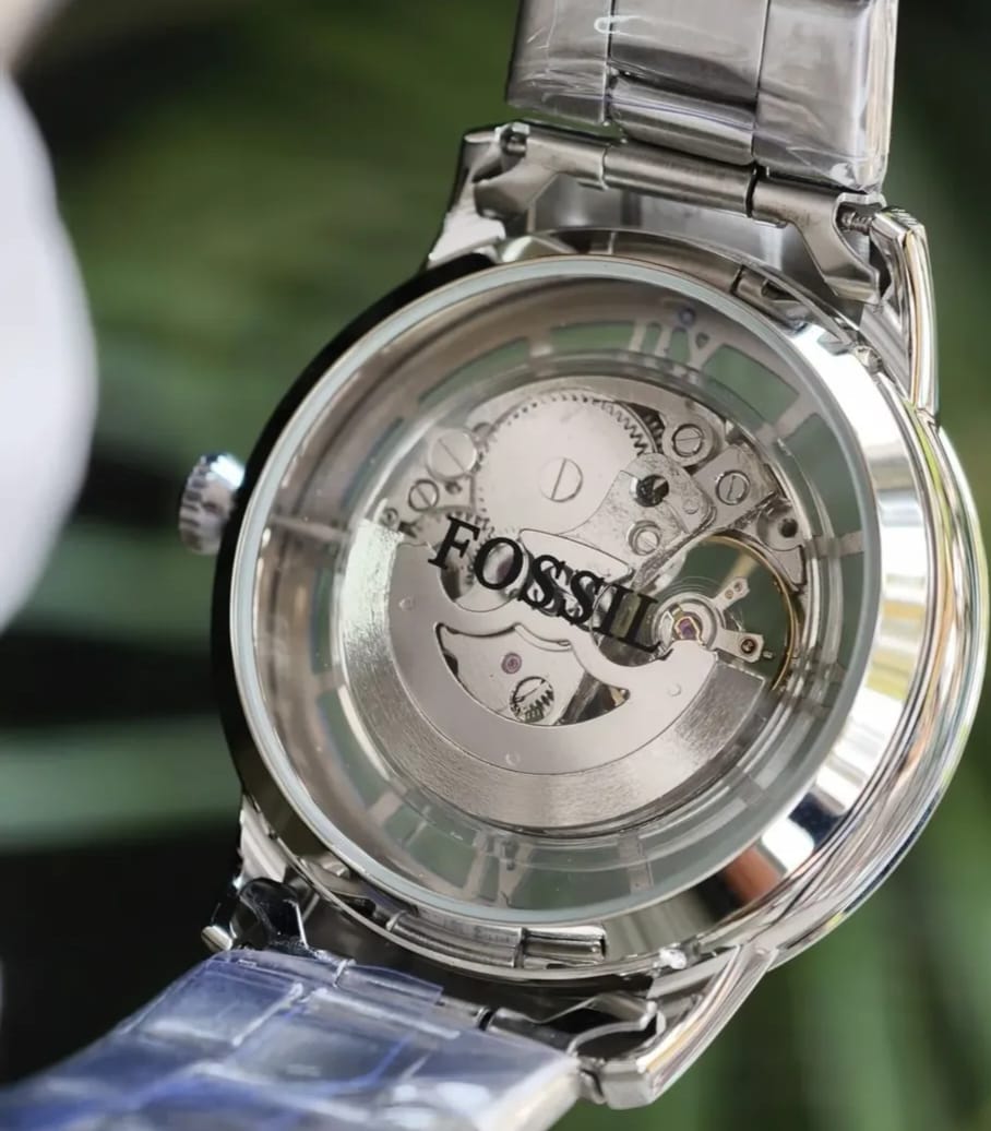 fossil townsman automatic skeleton dial stainless steel watch