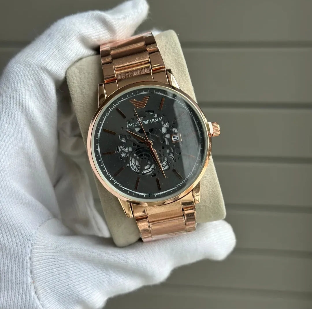 Luxury skeleton dial rose gold watch