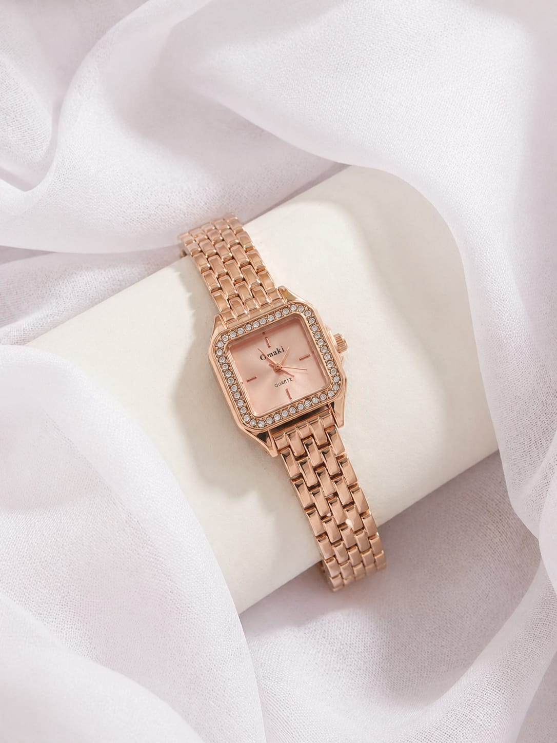 Elegant Rose Gold square Dial Women's watch with Diamond Bezel-premium Ladies wrist Watch