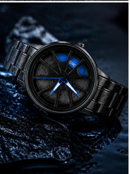 Premium spin Design Skeleton Watch -black metal strap