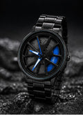 Premium spin Design Skeleton Watch -black metal strap