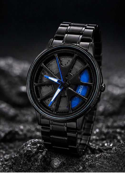 Premium spin Design Skeleton Watch -black metal strap