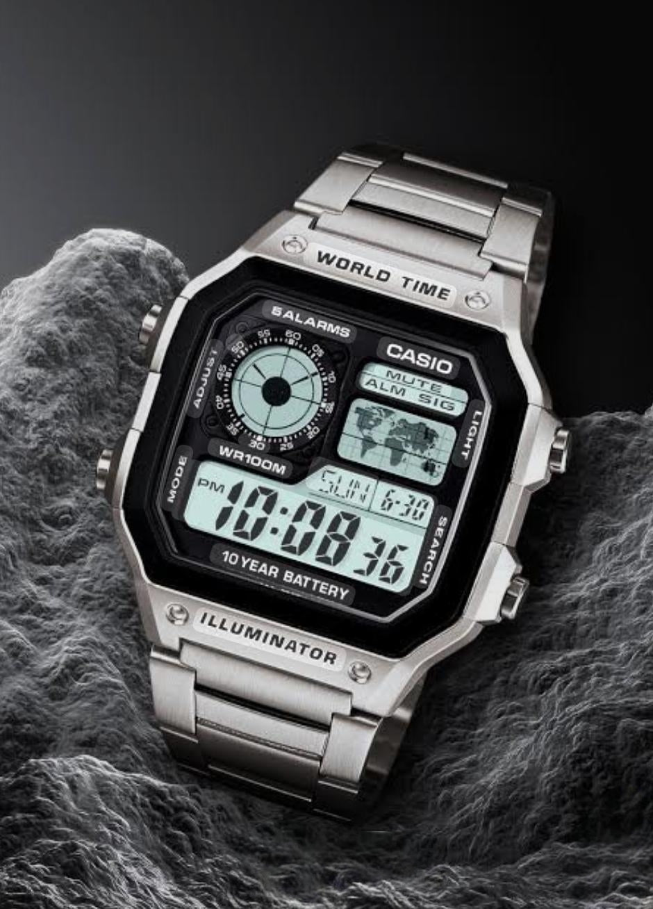 Casio AE-1200WHD Stainless Steel Digital Watch (World Time Series)